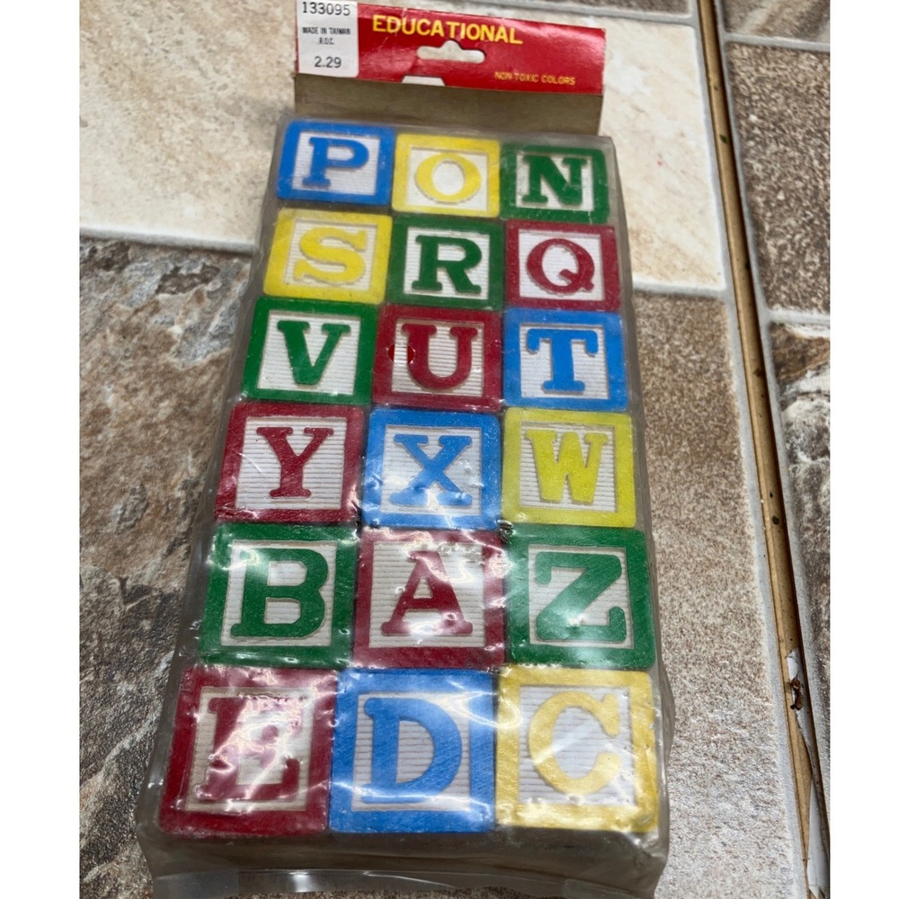 Vintage Wooden‎ Alphabet Blocks Set 18pc Sealed New Embossed Letters Numbers